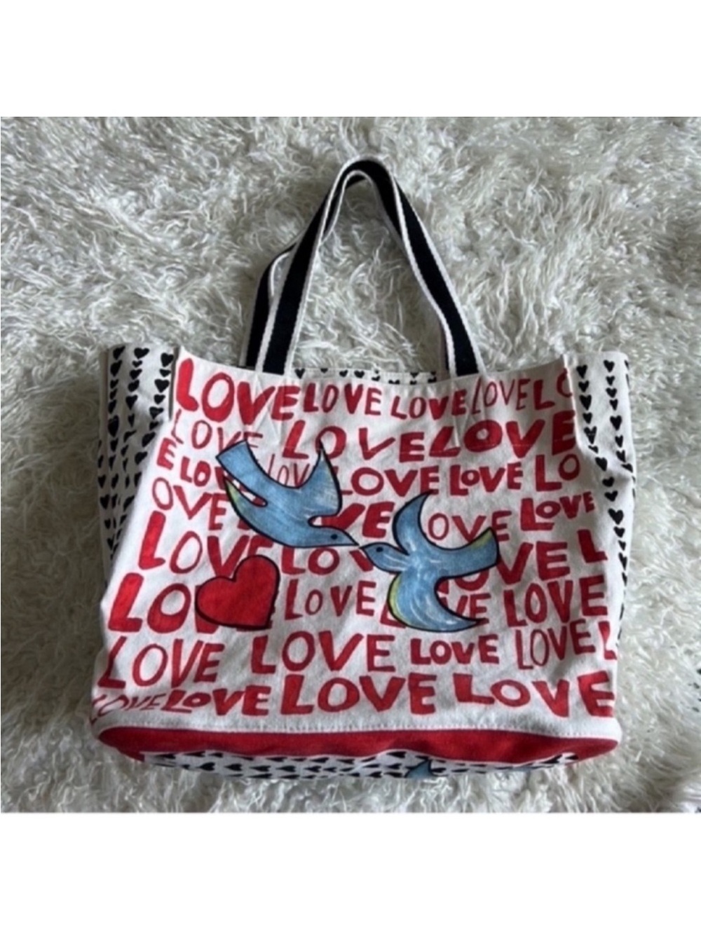 BRIGHTON On wings of Dove Love Canvas Large Shoulder Bag/Tote/Beach Bag Red
